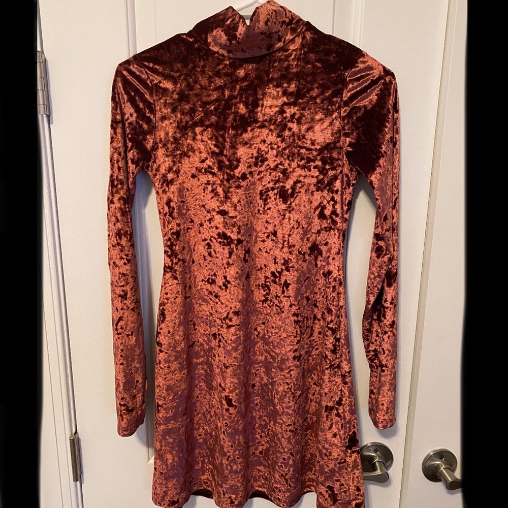 UO Kimchi Blue Velvet Crush Wine Long Sleeve Dress